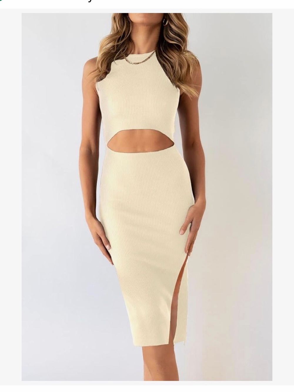 Sleeveless Cutout Ribbed Midi Dress in Cream